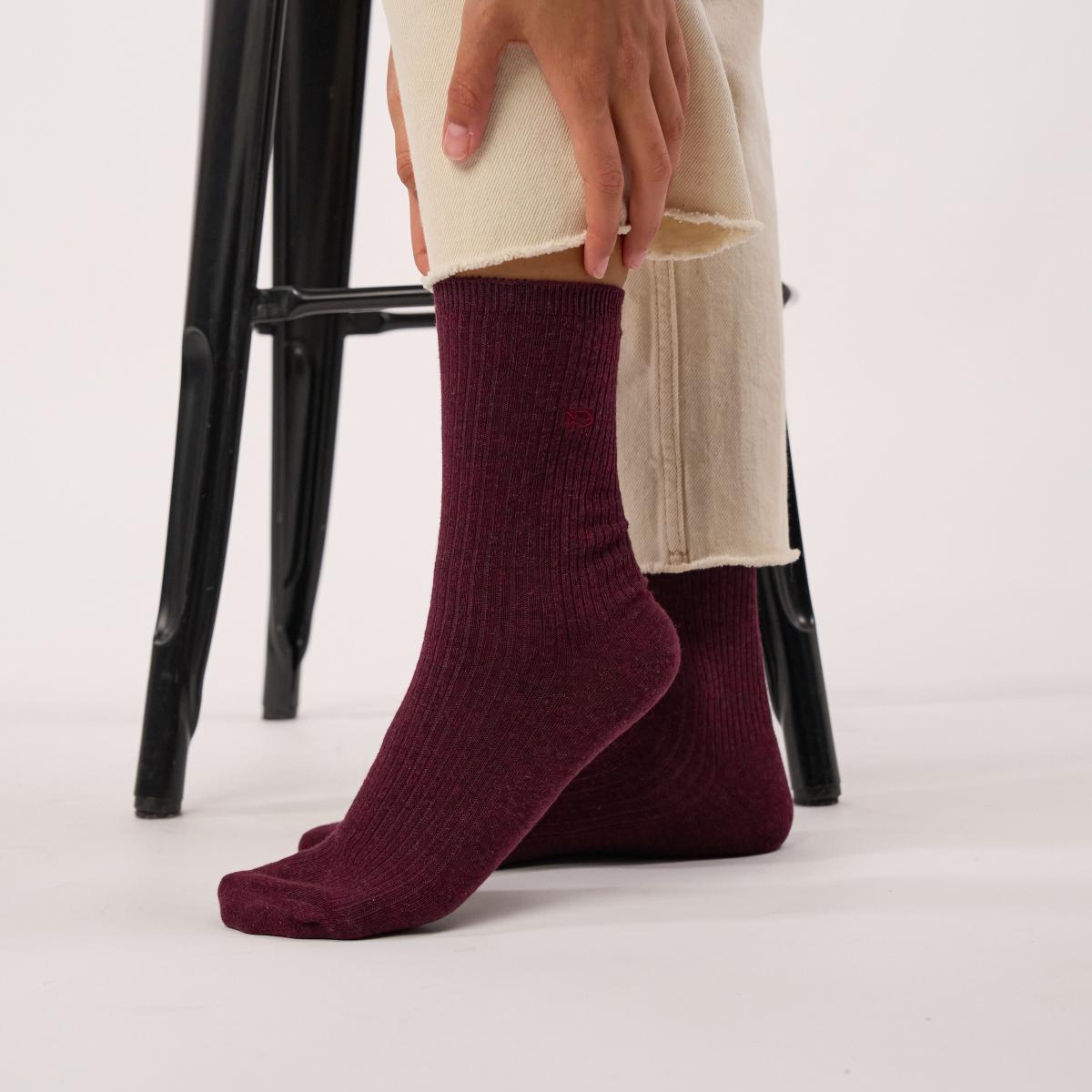 Chaussettes unies en coton peigné - Bordeaux - Rouge