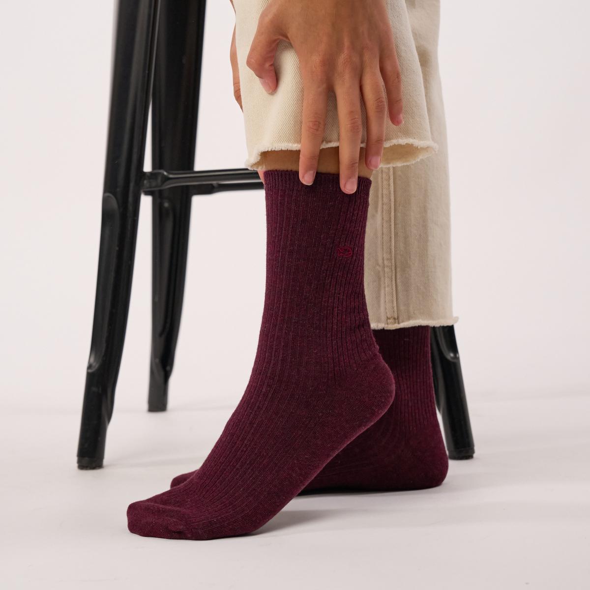 Chaussettes unies en coton peigné - Bordeaux - Rouge