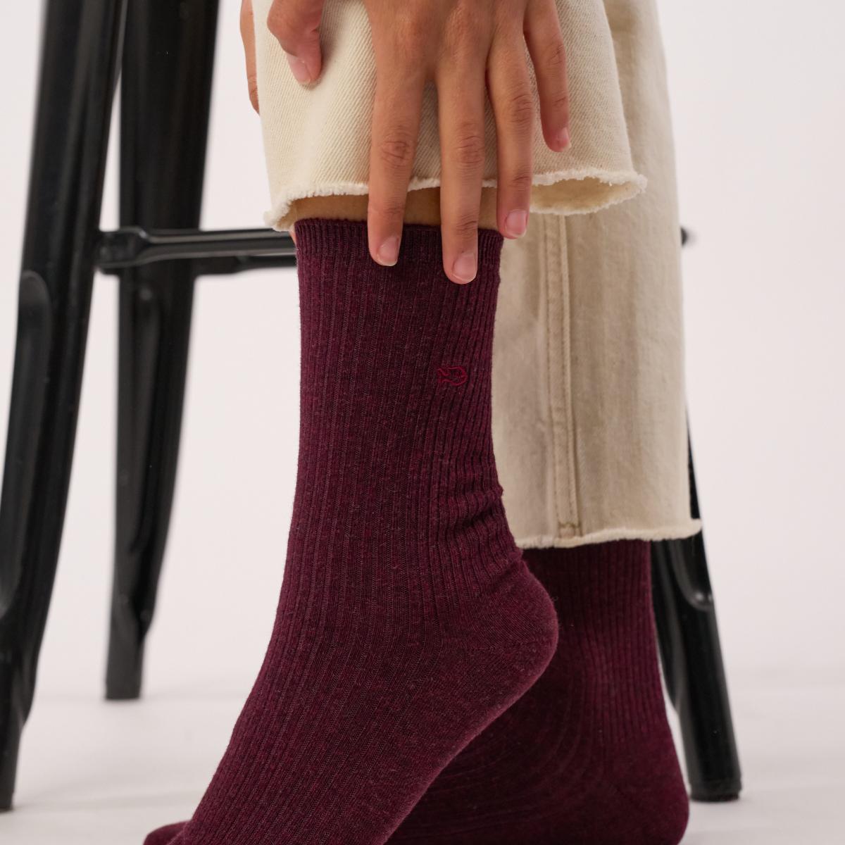 Chaussettes unies en coton peigné - Bordeaux - Rouge