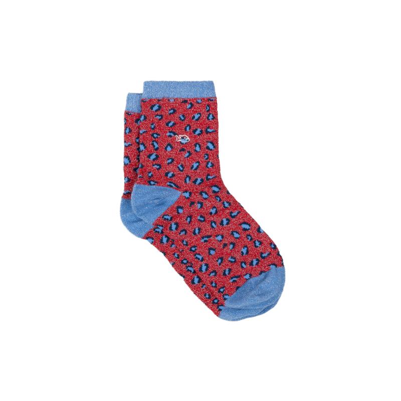 Chaussettes animaux en coton peigné - Léopard, rouge