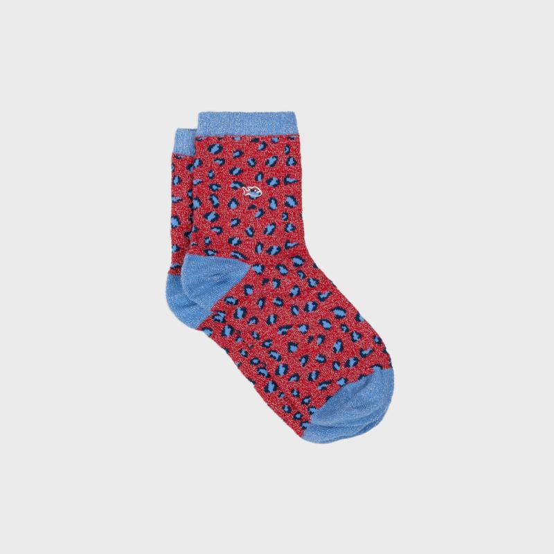 Chaussettes animaux en coton peigné - Léopard, rouge