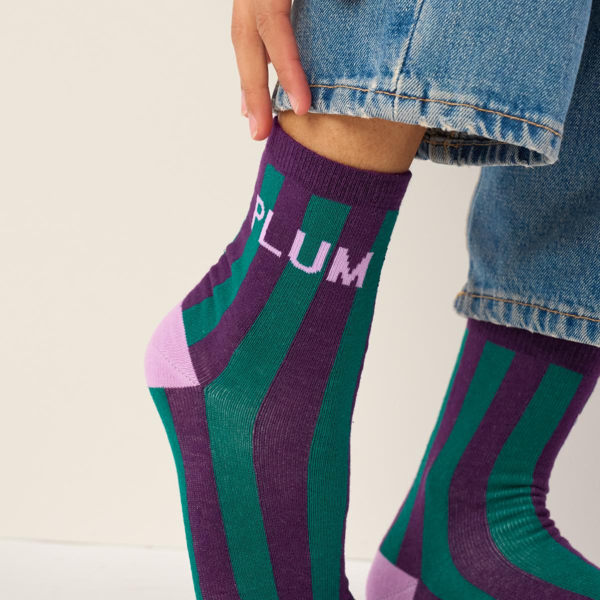 Chaussettes à message en coton peigné - Violet et vert