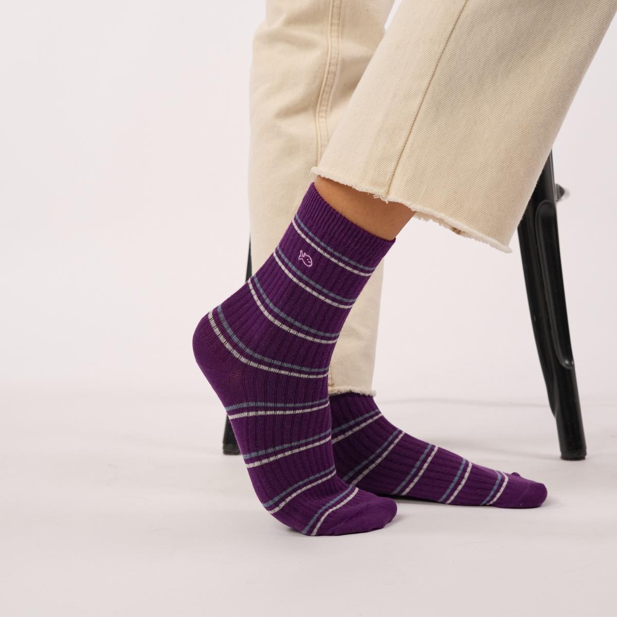 Chaussettes rayées en coton peigné - Violet
