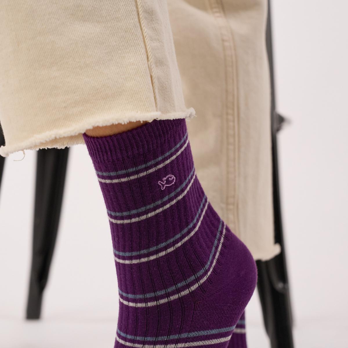 Chaussettes rayées en coton peigné - Violet