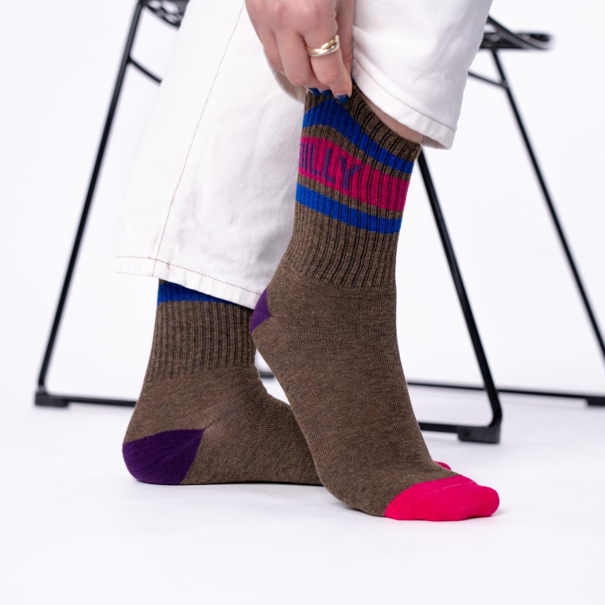 Chaussettes rétro en coton Tennis - Marron et rose