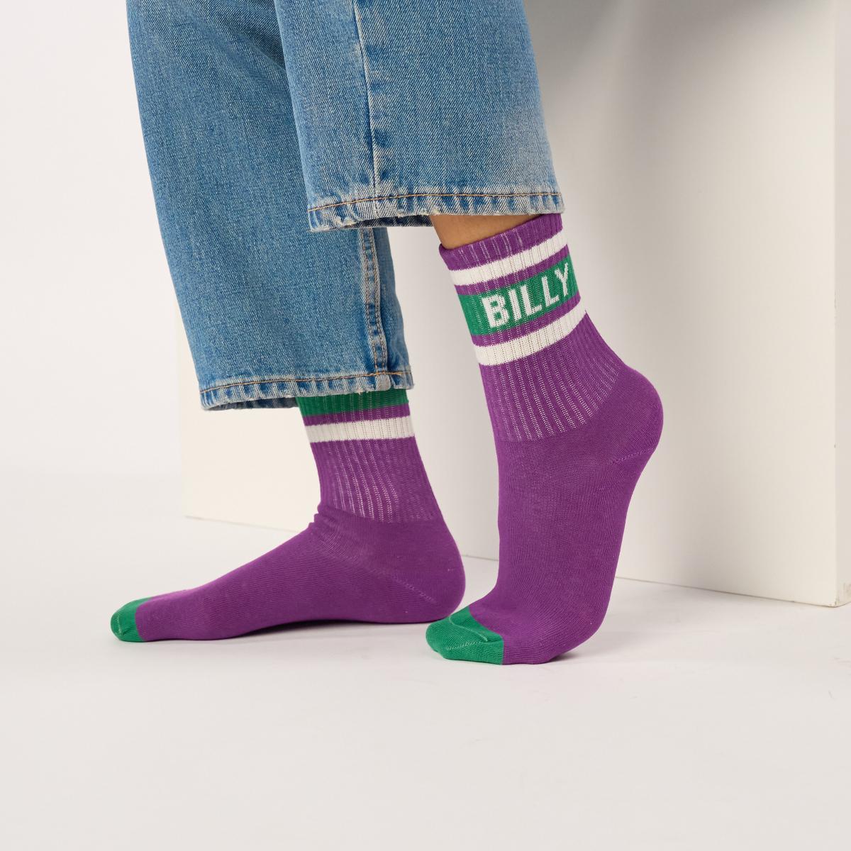 Chaussettes rétro en coton Tennis - Violet et vert