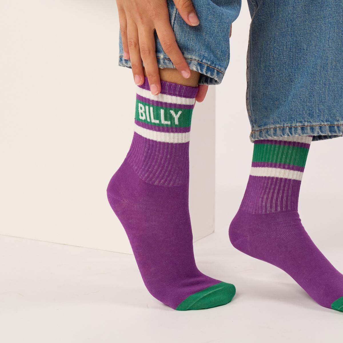 Chaussettes rétro en coton Tennis - Violet et vert