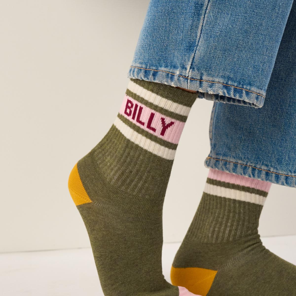 Chaussettes rétro en coton Tennis - Vert et rose