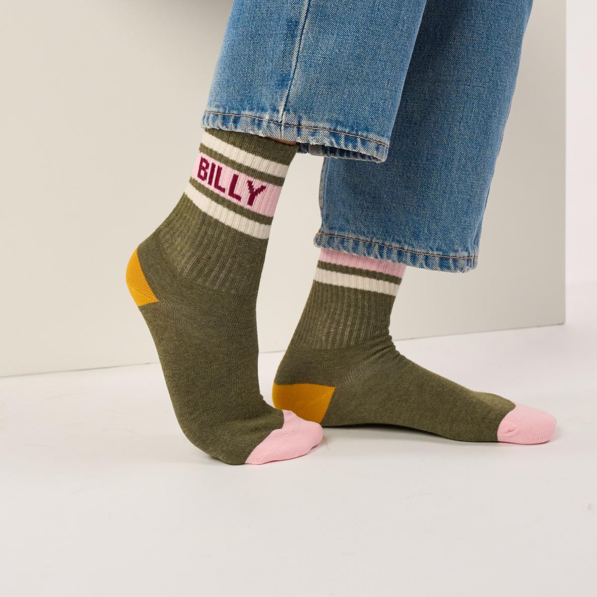 Chaussettes rétro en coton Tennis - Vert et rose