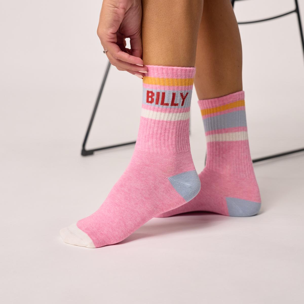 Chaussettes rétro en coton Tennis - Rose et gris