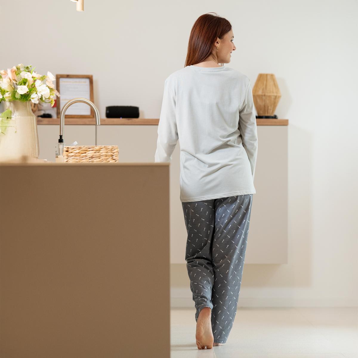 Femme - Long Pyjama - Gris Clair