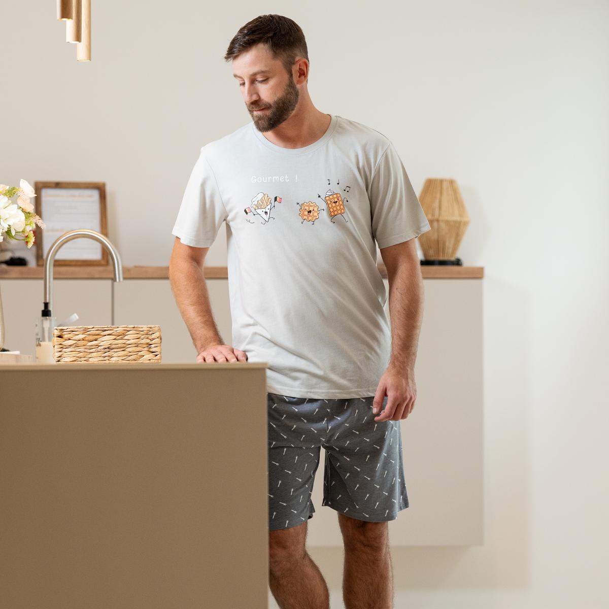 Homme - Short Pyjama - Gris Clair