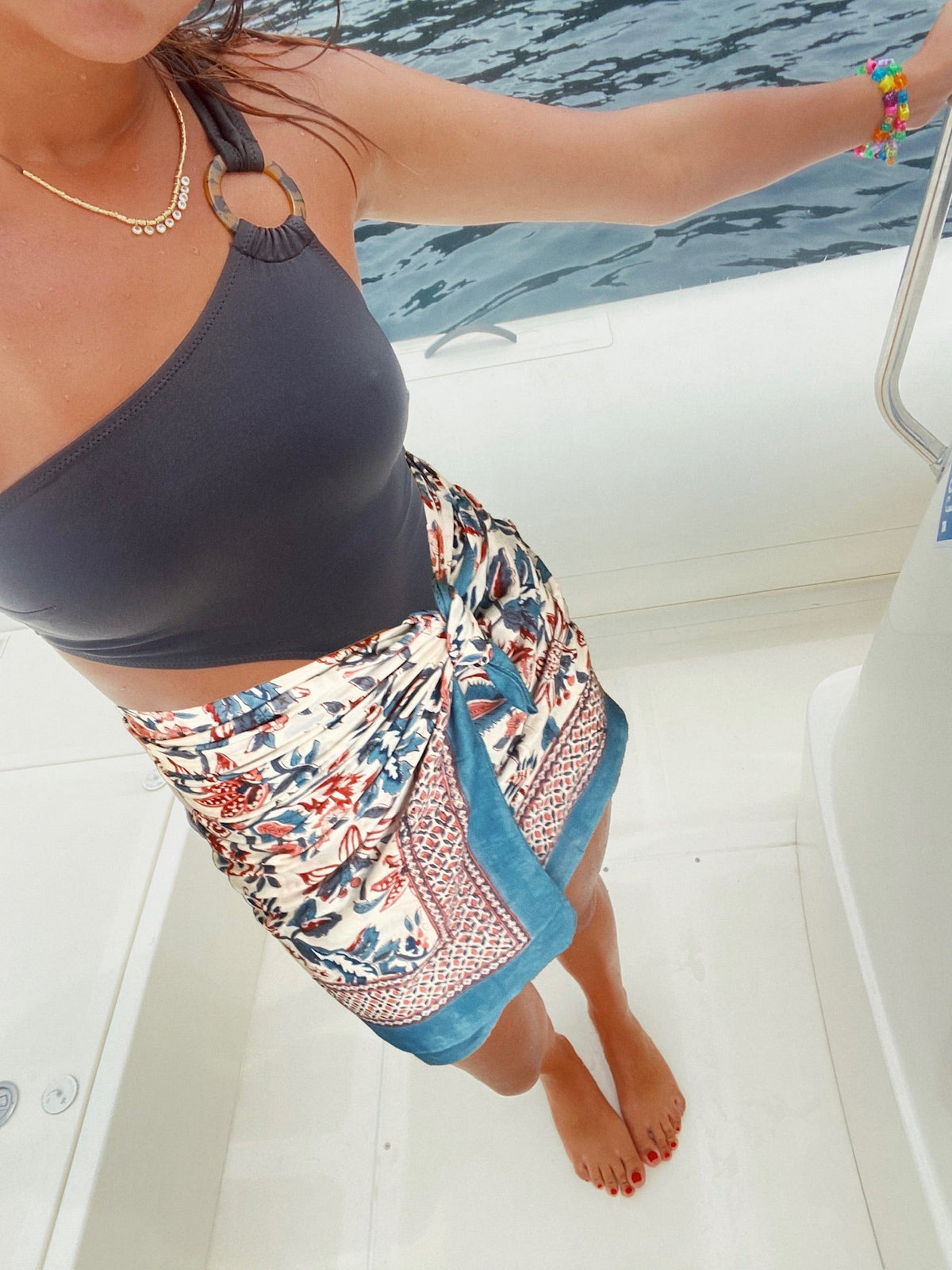 Pareo Pondichery Bleu en voile de coton