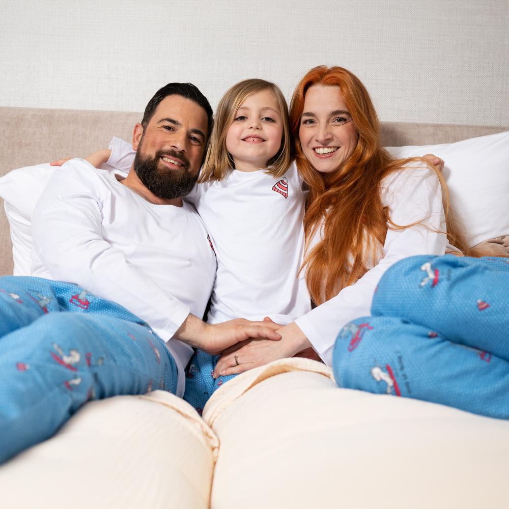 Pyjama flannelle et jersey - Femme - Blanc Et Bleu