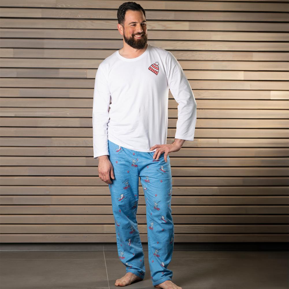 Pyjama flannelle et jersey - Homme - Blanc Et Bleu