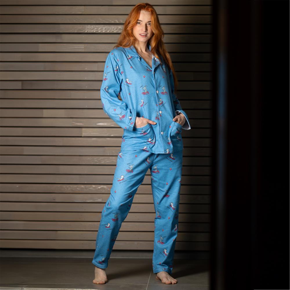 Pyjama flannelle - Femme - Bleu Alaskan