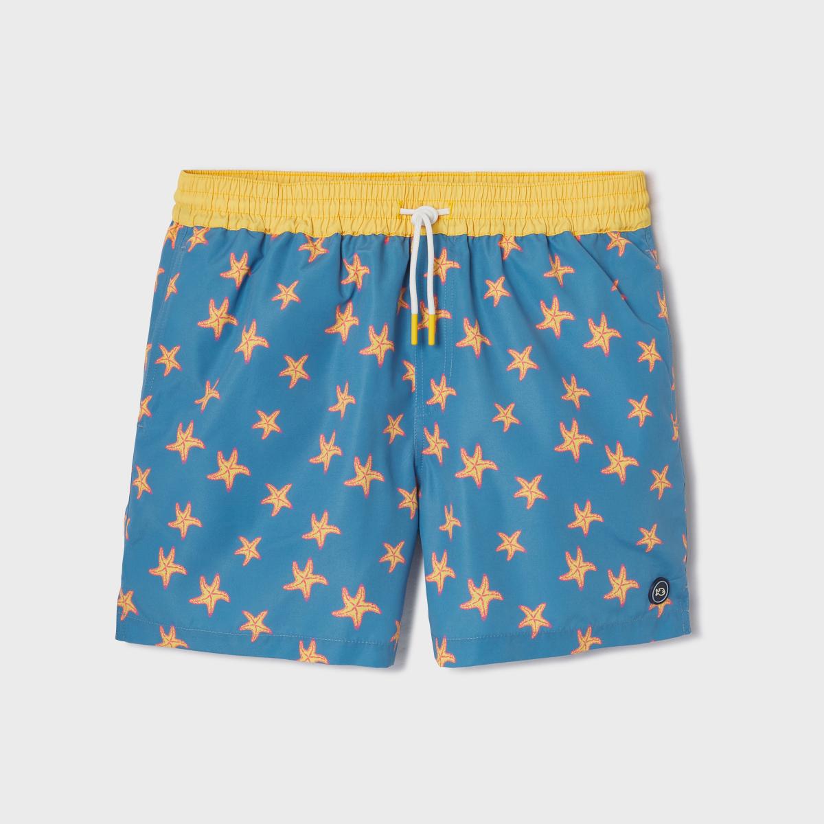 Short de bain fantaisie - Bleu ciel et jaune