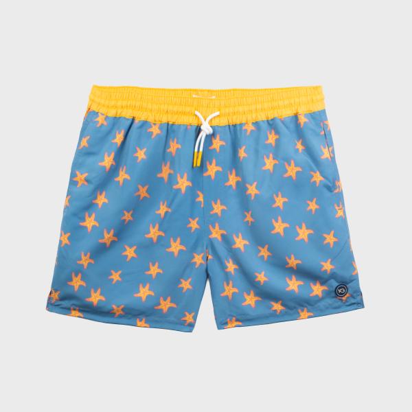 Short de bain fantaisie - Bleu ciel et jaune