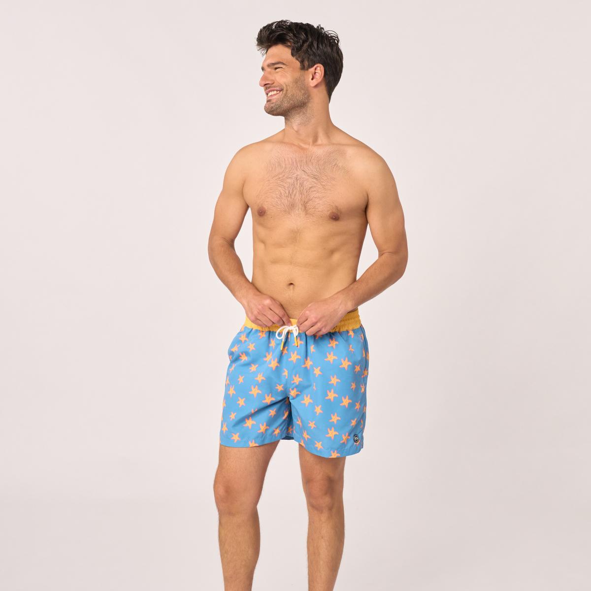 Short de bain fantaisie - Bleu ciel et jaune