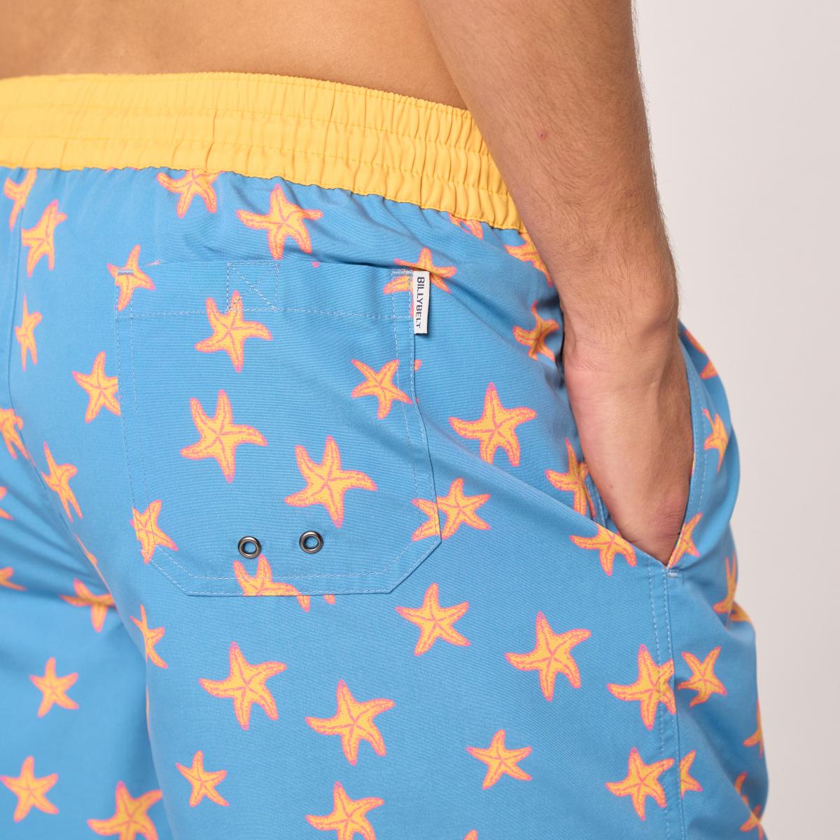 Short de bain fantaisie - Bleu ciel et jaune