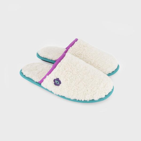 Chaussons en sherpa - Beige et violet