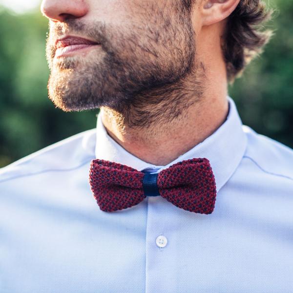 Noeud papillon en coton - Bordeaux et bleu - Rouge