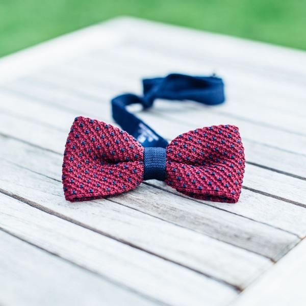 Noeud papillon en coton - Bordeaux et bleu - Rouge