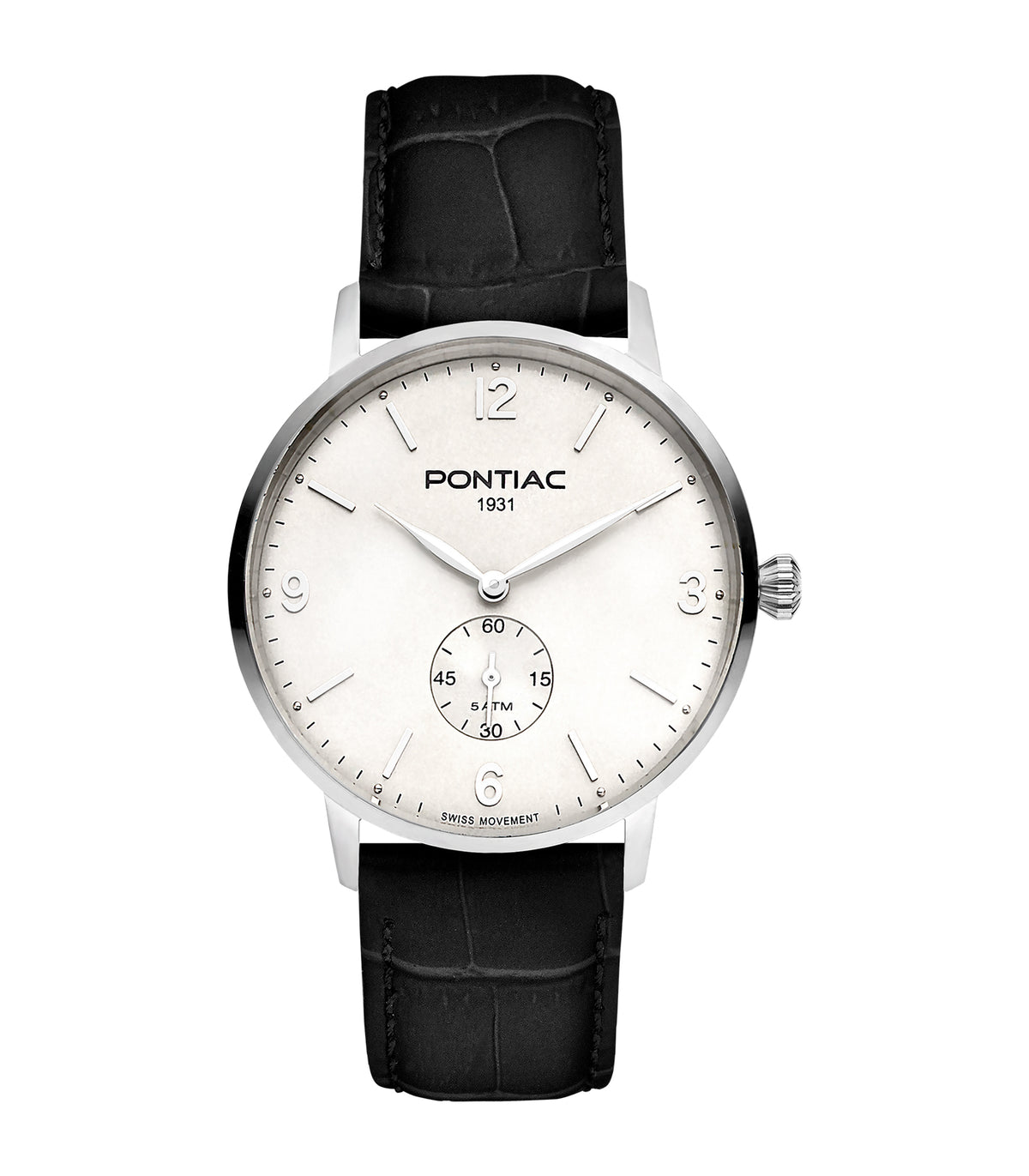 Pontiac - Arthur - Man - Bracelet Noir - Cadran Blanc - Boitier Argenté