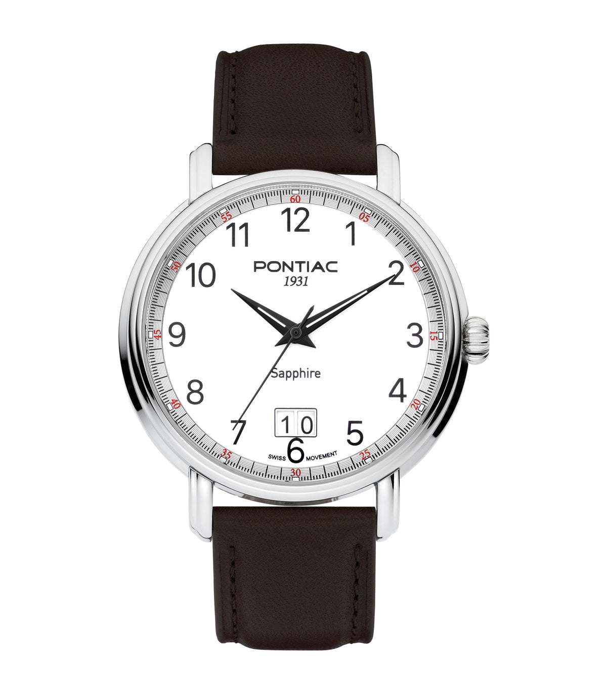 Pontiac - Eric - Man - Bracelet Brun - Cadran Blanc - Boitier Argenté