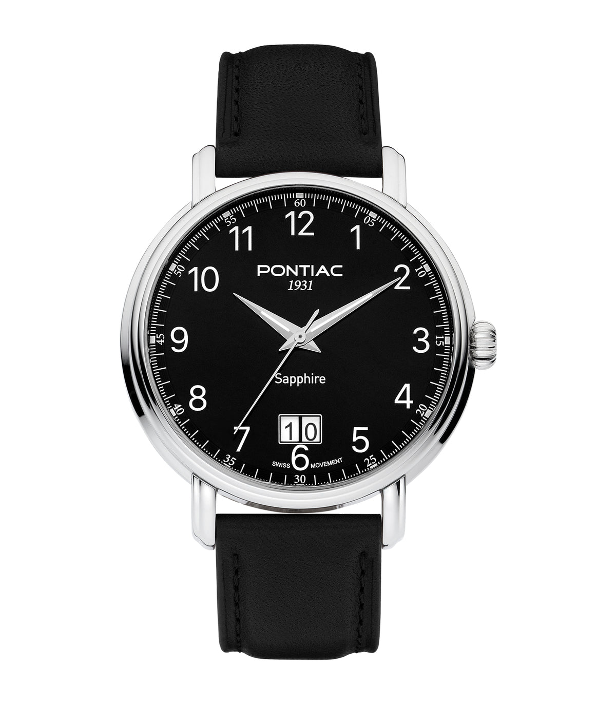 Pontiac - Eric - Man - Bracelet Noir - Cadran Noir - Boitier Argenté