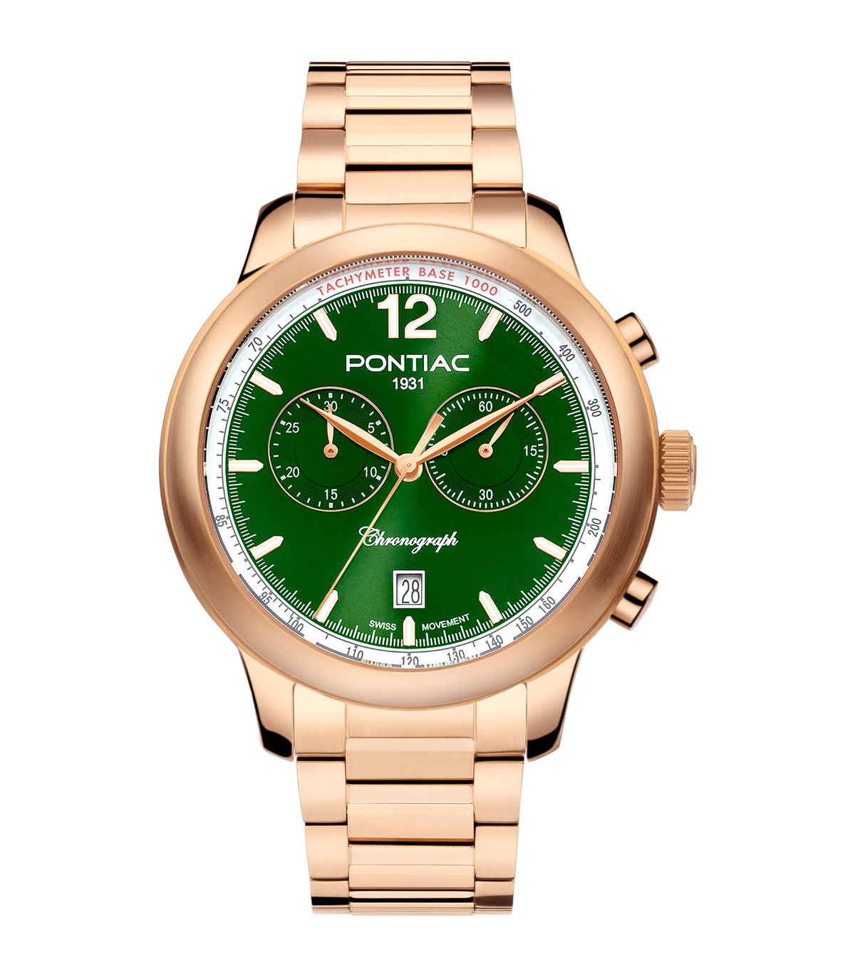 Pontiac - Henry - Man - Bracelet Or Rose - Cadran Vert - Boitier Or Rose