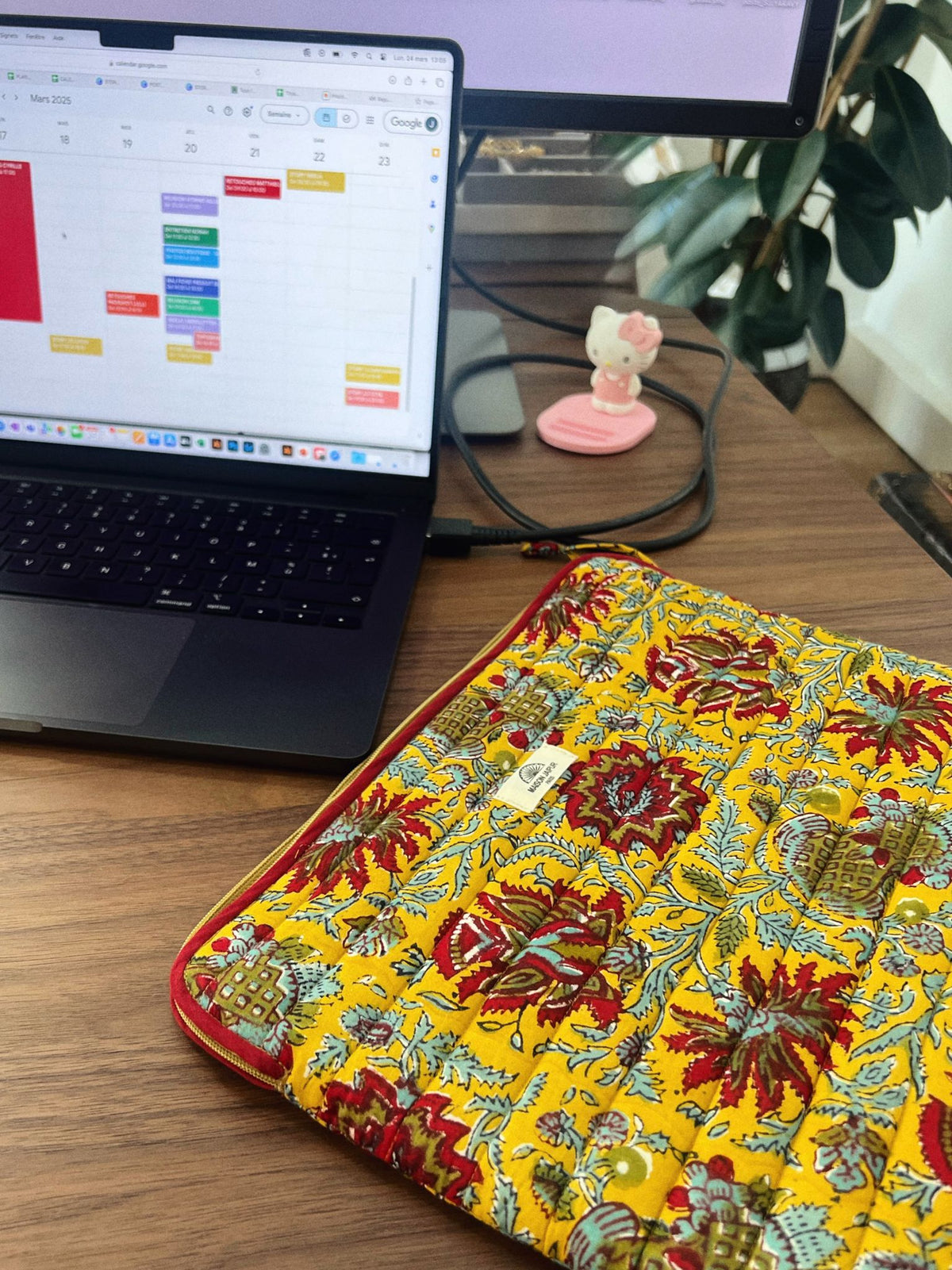 Pochette Ordinateur Mumbai Jaune en voile de coton