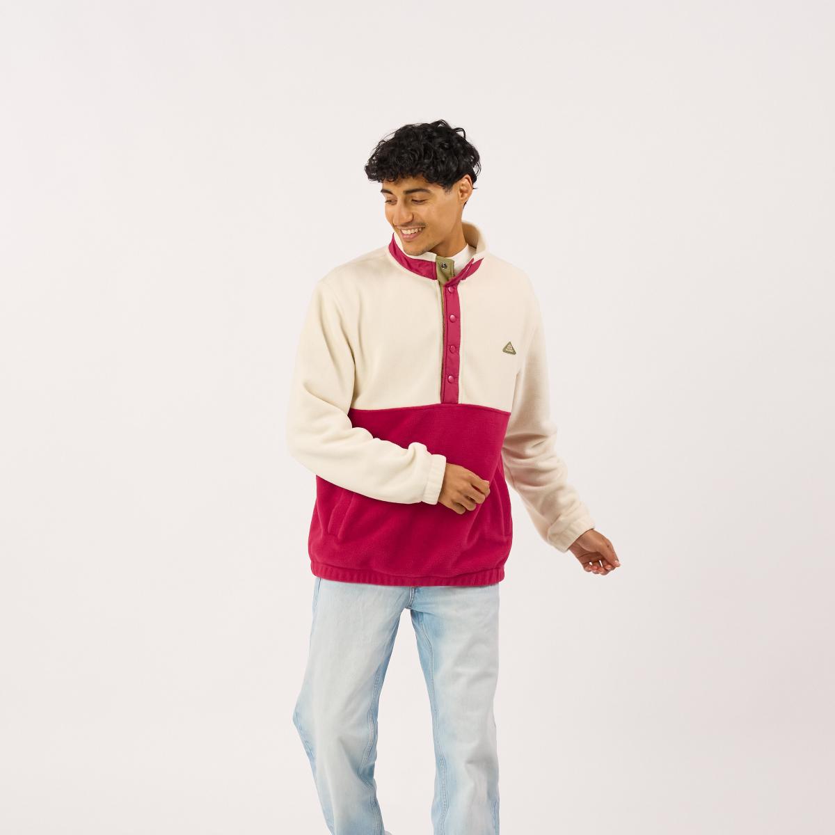 Sweat en polaire - Blanc et bordeaux