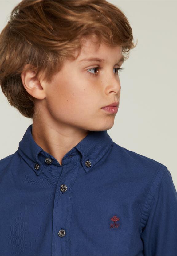 Custom Fit Cotton Shirt Dark City Blue - Bleu