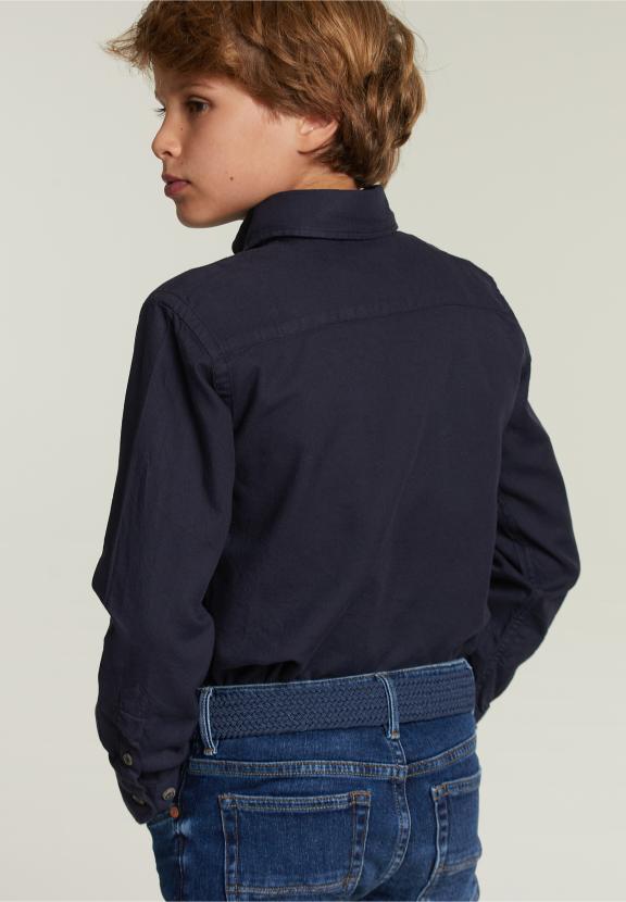 Custom Fit Cotton Shirt Navy - Bleu