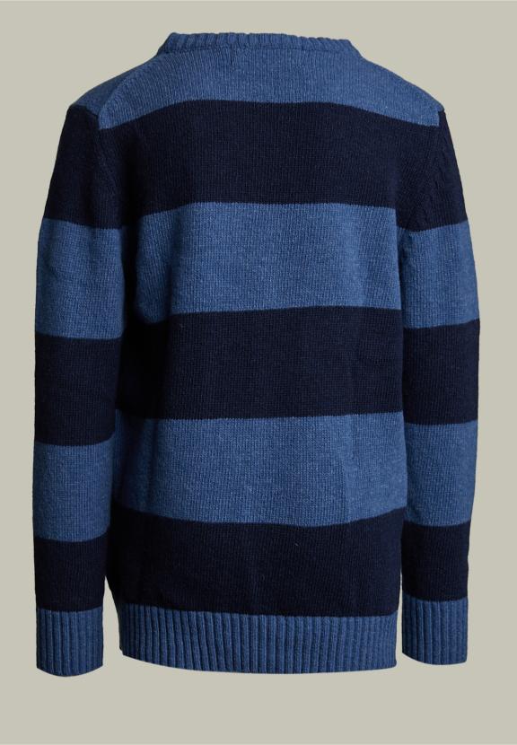 Custom Fit Woolen Striped Sweater Denim Mix - Bleu