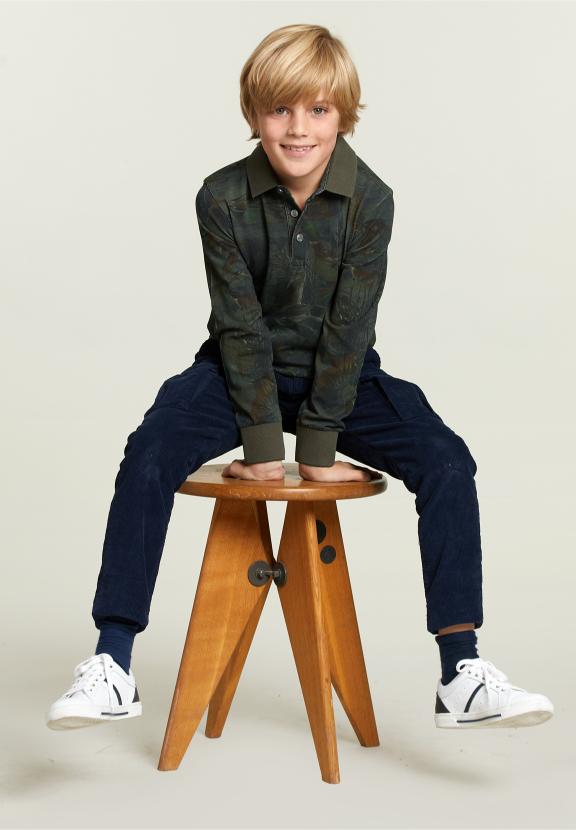 Floral Polo Long Sleeves Khaki - Vert