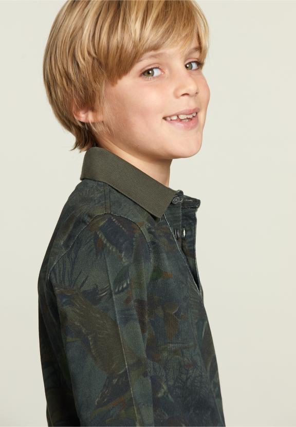 Floral Polo Long Sleeves Khaki - Vert