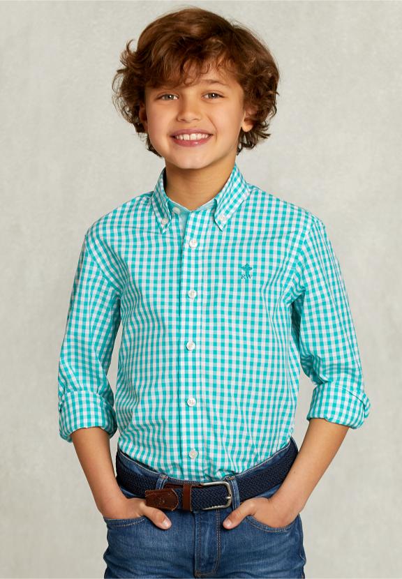 Custom Fit Checked Shirt Green.White - Vert