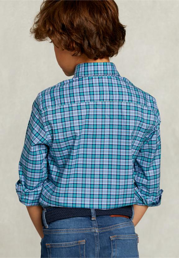 Custom Fit Checked Shirt Blue/Green - Vert