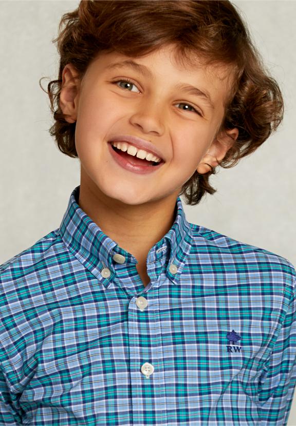 Custom Fit Checked Shirt Blue/Green - Vert