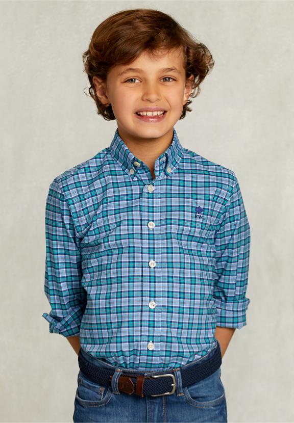 Custom Fit Checked Shirt Blue/Green - Vert