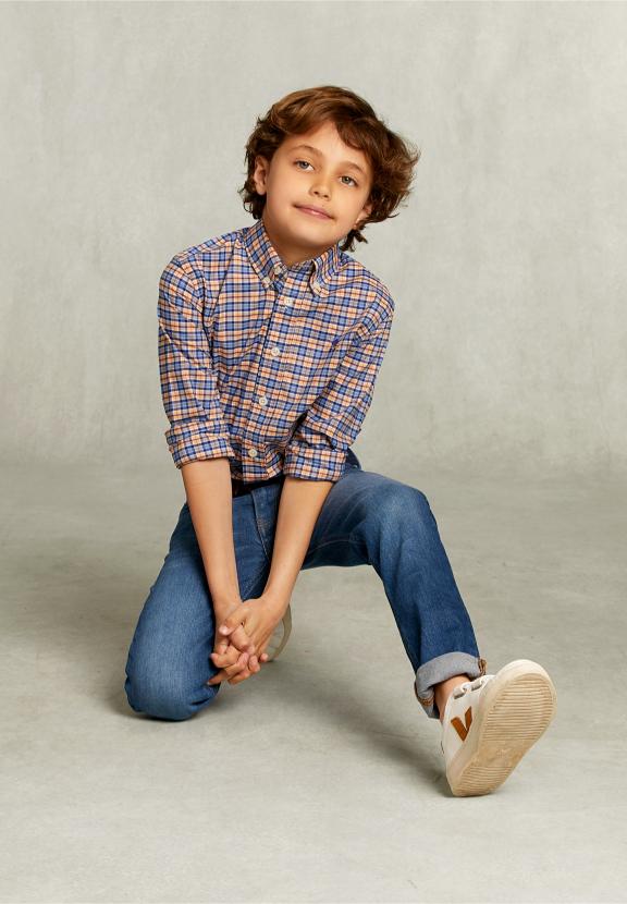 Custom Fit Checked Shirt Blue/Orange - Jaune