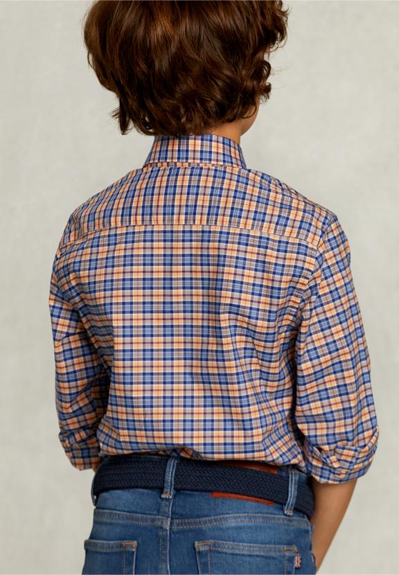 Custom Fit Checked Shirt Blue/Orange - Jaune