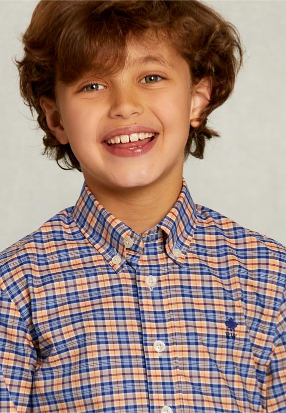 Custom Fit Checked Shirt Blue/Orange - Jaune