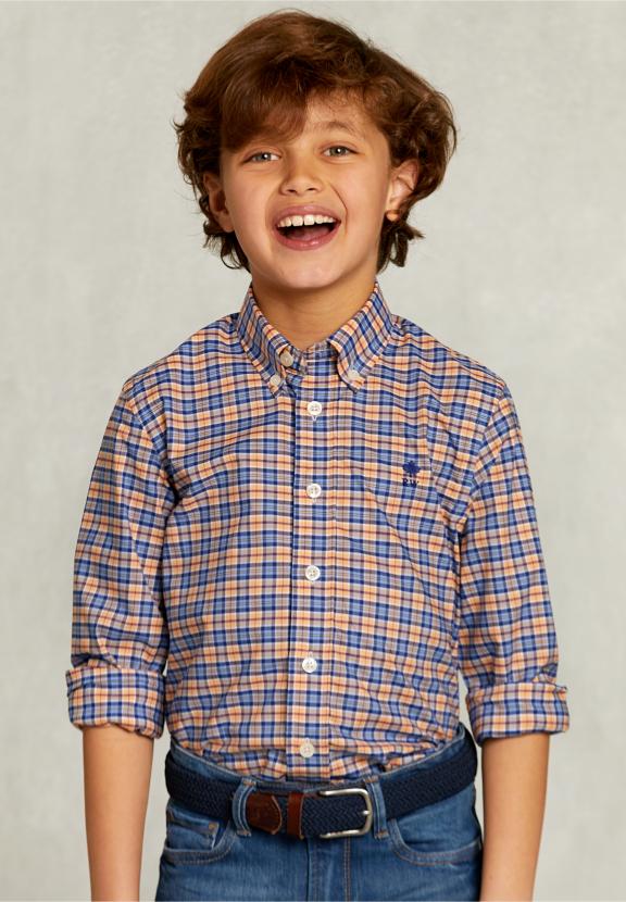 Custom Fit Checked Shirt Blue/Orange - Jaune