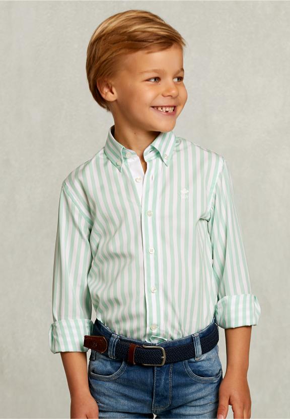 Slim Fit Striped Shirt Green/White - Vert