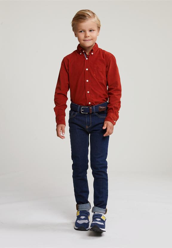 Custom Fit Corduroy Shirt Sunset - Orange