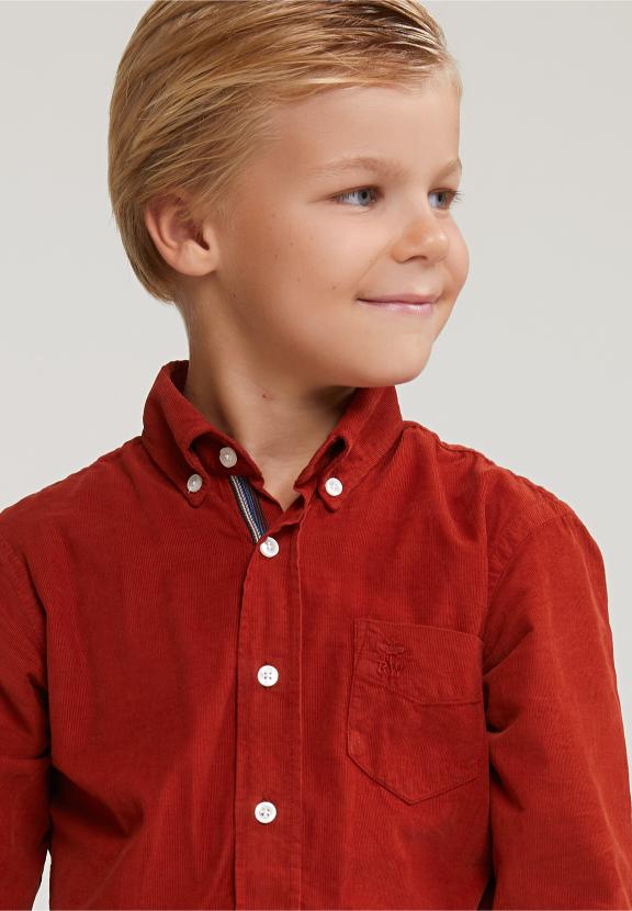 Custom Fit Corduroy Shirt Sunset - Orange