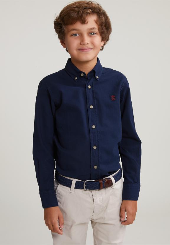 Custom Fit Cotton Shirt Navy - Bleu